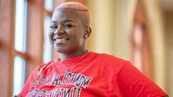 Destany George in University Hall lobby